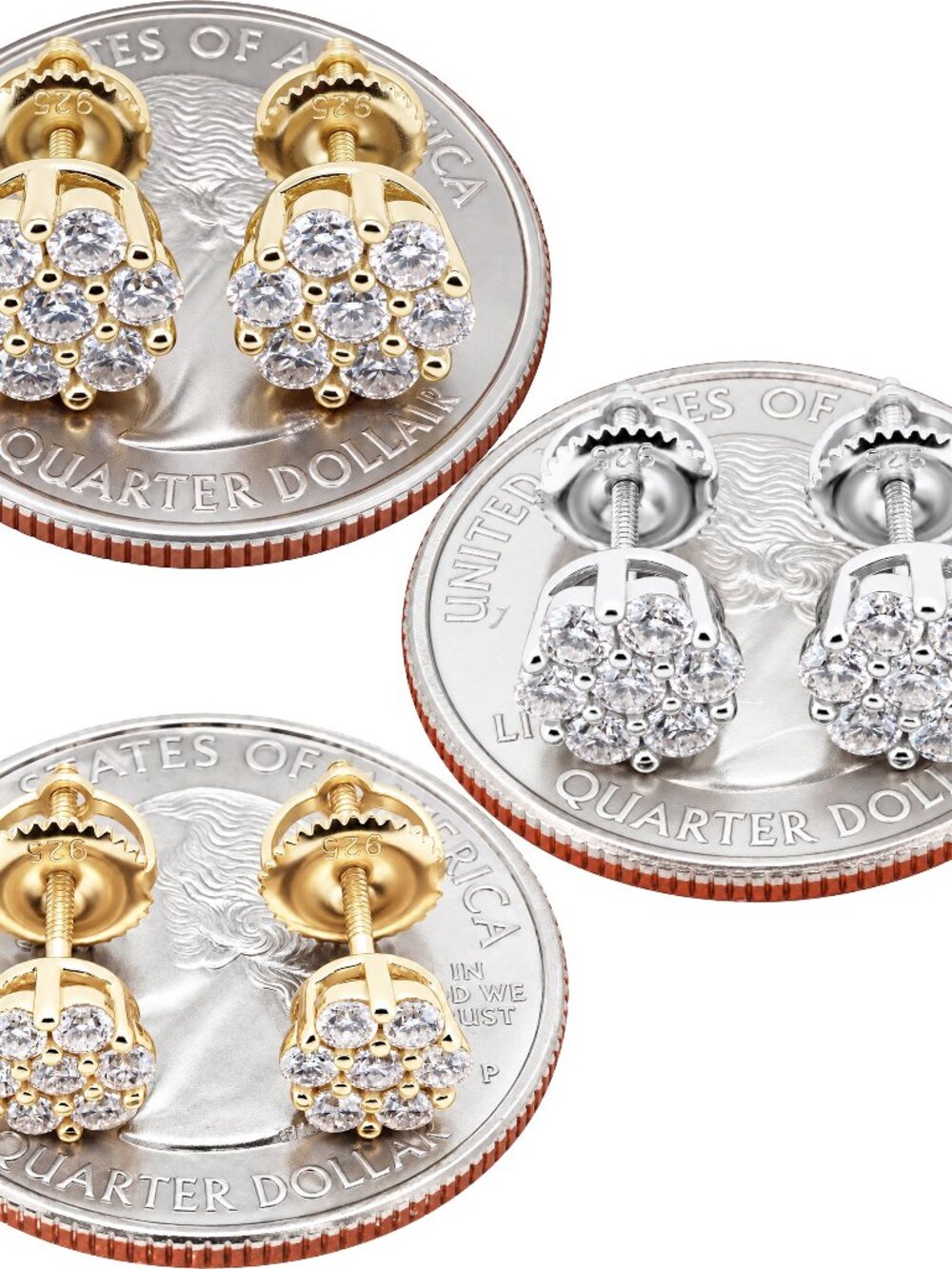 Moissanite 925 Sterling Silver 14k GP 6-8mm Honeycomb Cluster Stud Earrings